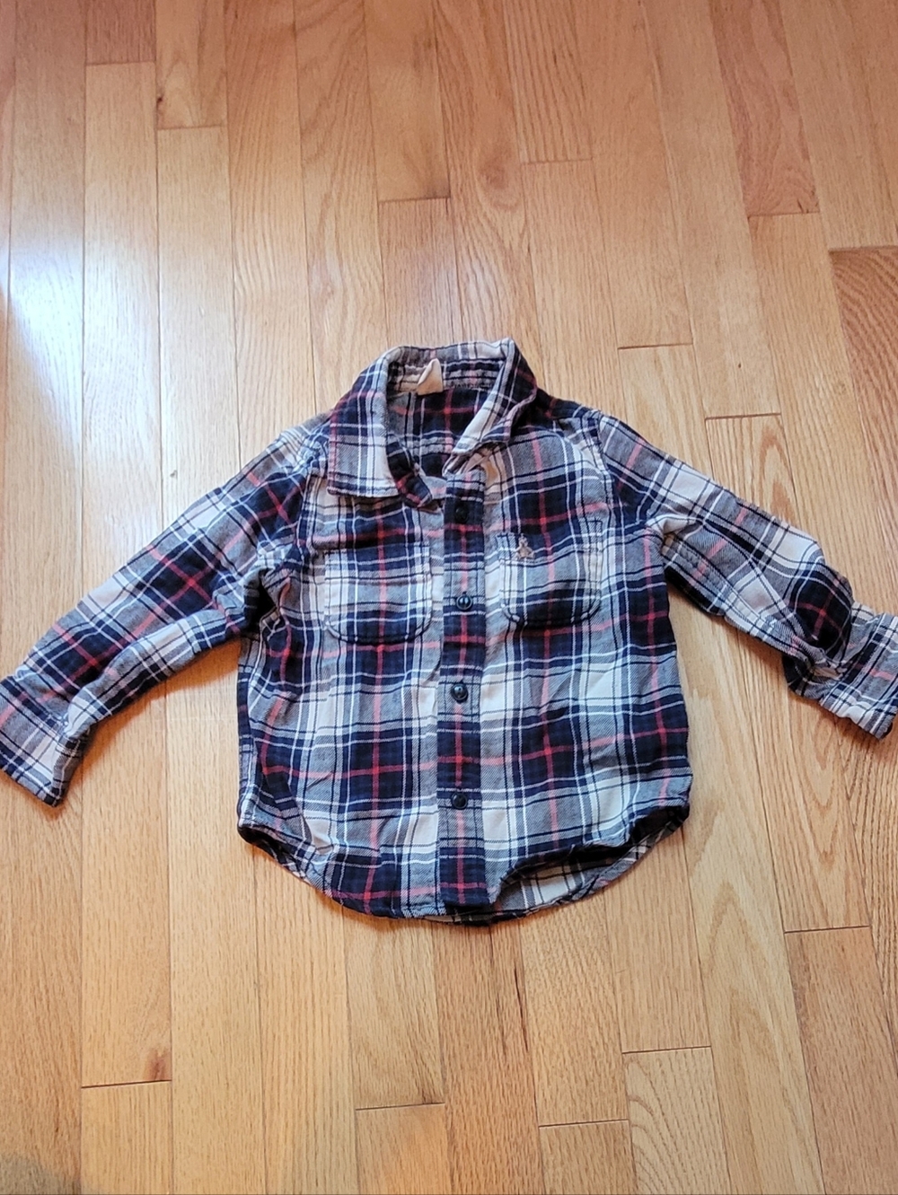 GAP Kids Organic Cotton Plaid Button-Down Shirt in Navy, Cream & Red- Size 3 Yr